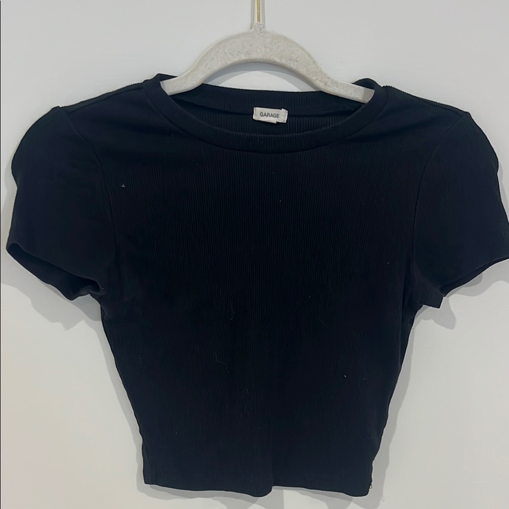 Garage Black Fitted Crop T-Shirt